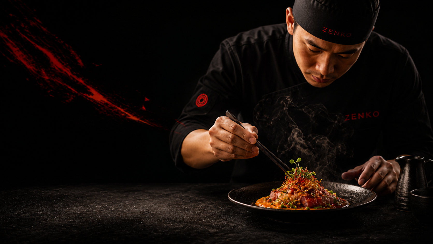 Chef Zenko preparando un plato